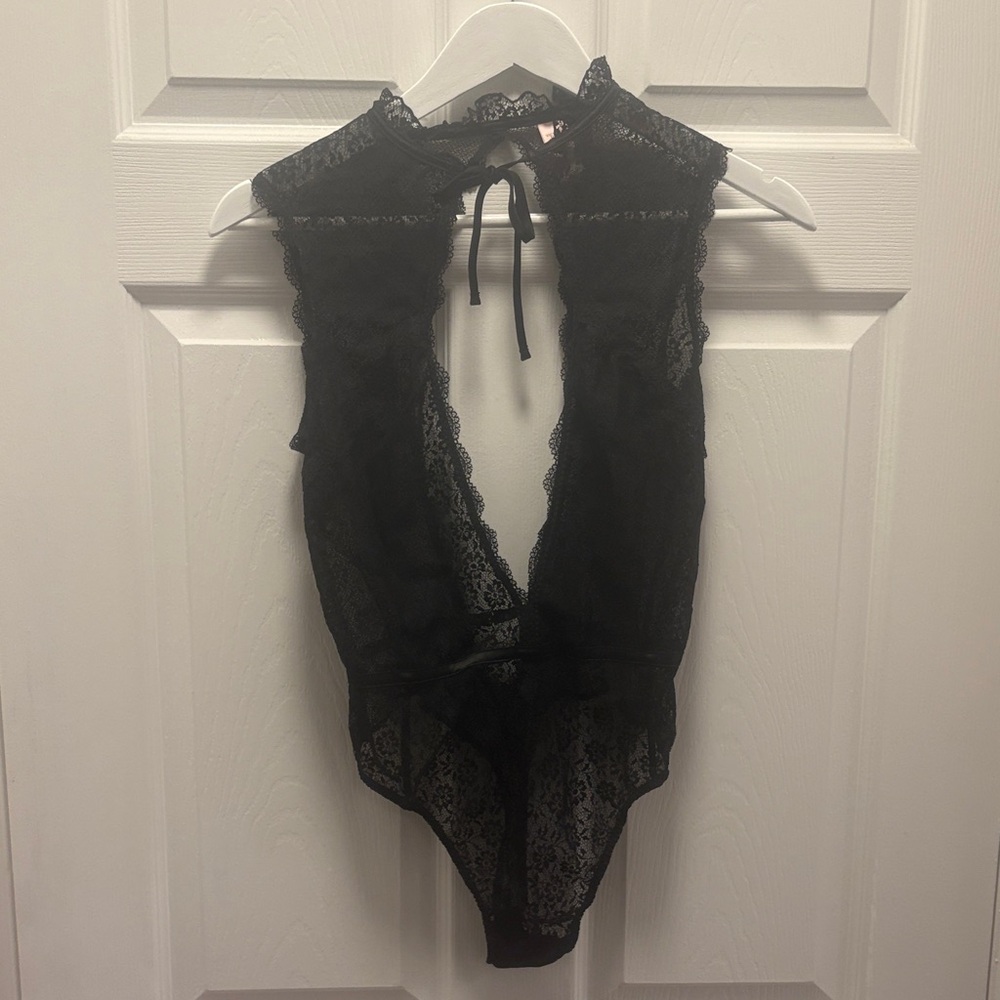 Victoria Secret Lace Plunge Teddy Bodysuit - Black